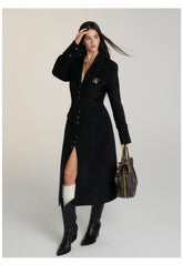 Long suit collar woolen versatile coat